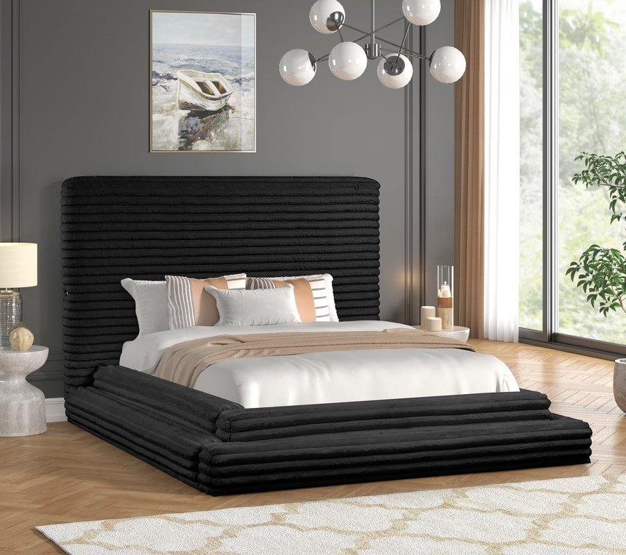 Mariah Black Platform Bed - Queen, King