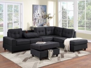 30Heights - Reversible Sectional + Storage Ottoman (Black Linen)