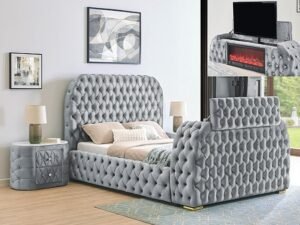 5115GY NATALIA BED W/FIREPLACE,TV LIFT GY