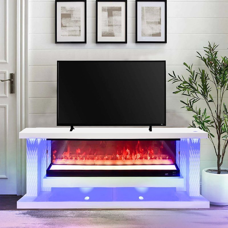 A87 TV STAND W/FIREPLACE 71" (WHITE)