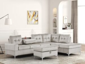 Anserra Gray Reversible Sectional + Ottoman Set