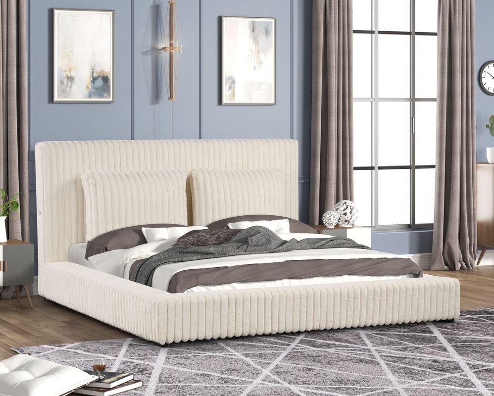 Lauren Beige Platform Bed - Queen, King