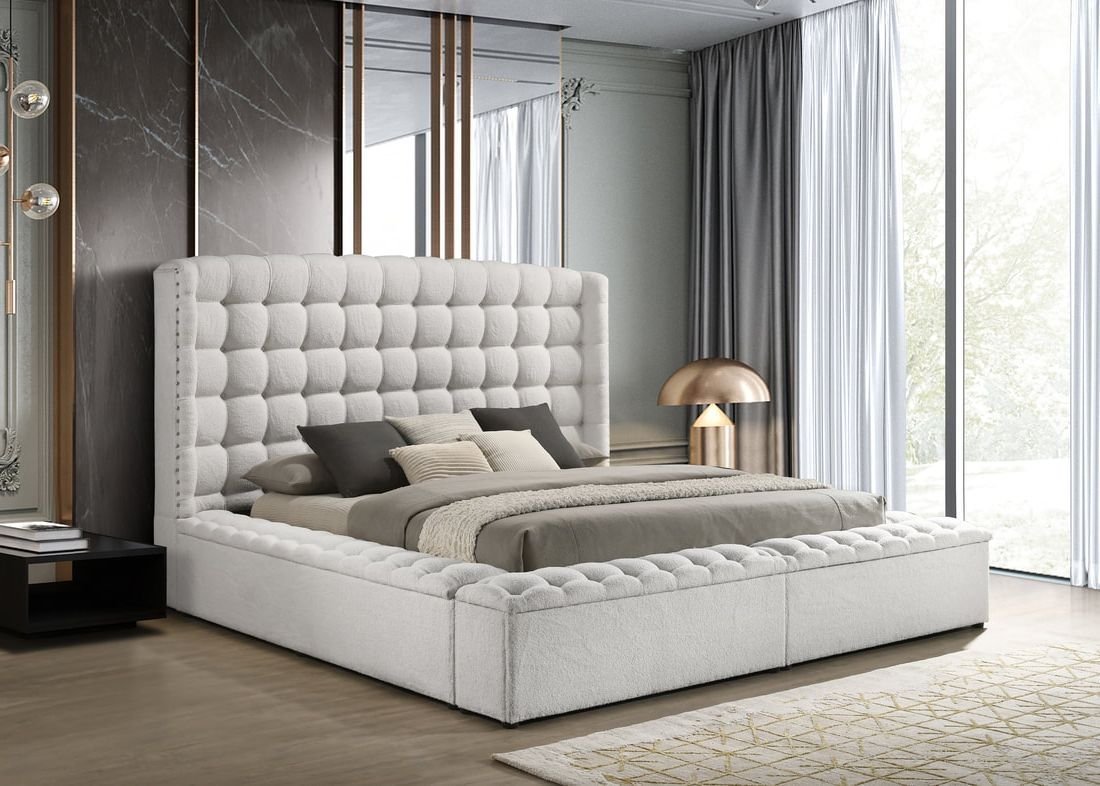 Madonna White Platform Bed - Queen, King