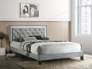 Passion Grey Velvet Platform Bed - Twin, Full, Queen, King