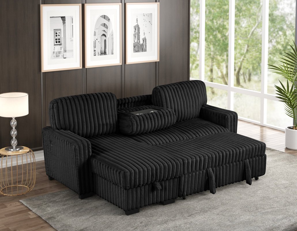 poland-black-2_orig.jpg Poland Black Reversible Sectional With Pull-Out Bed