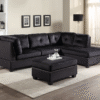 Sienna - Black Velvet Sectional + Ottoman Set
