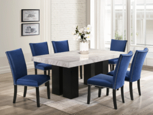 Finland Blue - (GENUINE MARBLE) Table & 6-Chairs